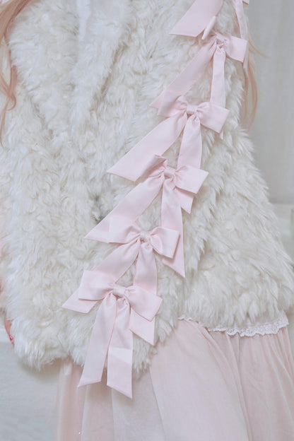 White Satin Bow Lamb Fur Coat