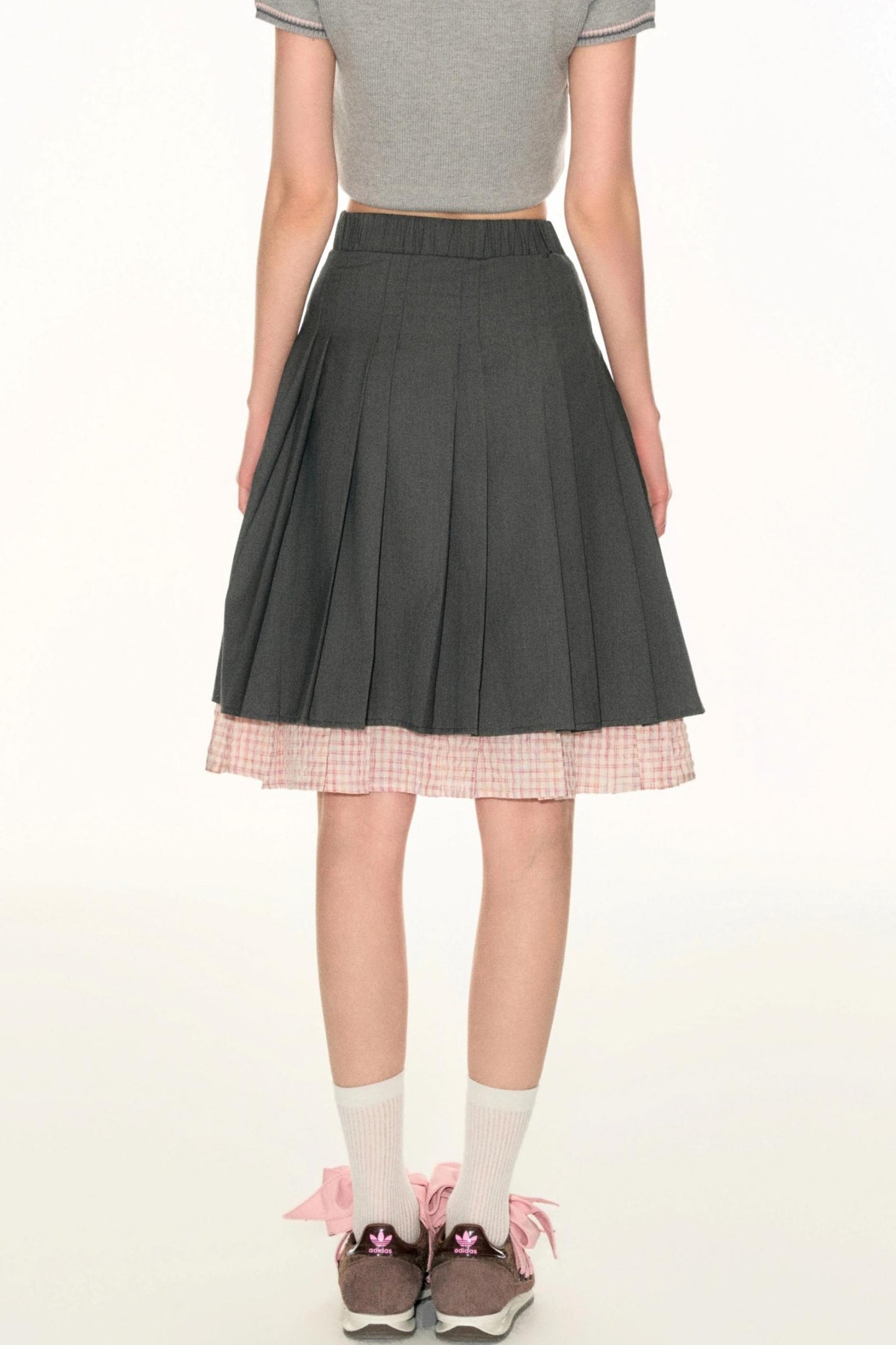 Double Plaid Pleated Skirt