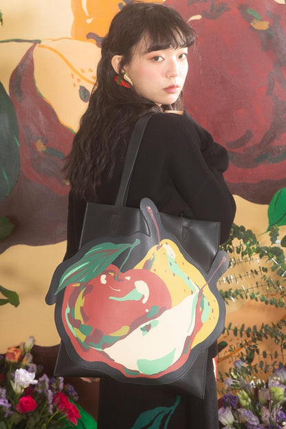 Fruit Print Black Tote Bag