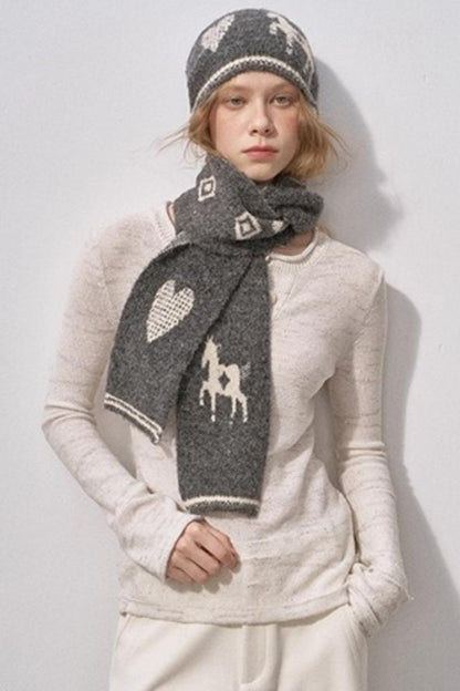 Love Pony Knitted Plush Warm Hat Scarf Set-Up