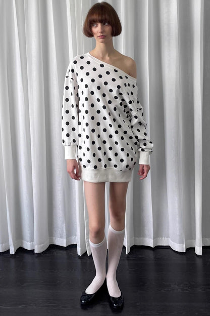 Versatile Polka Dot Crew Neck Sweatshirt