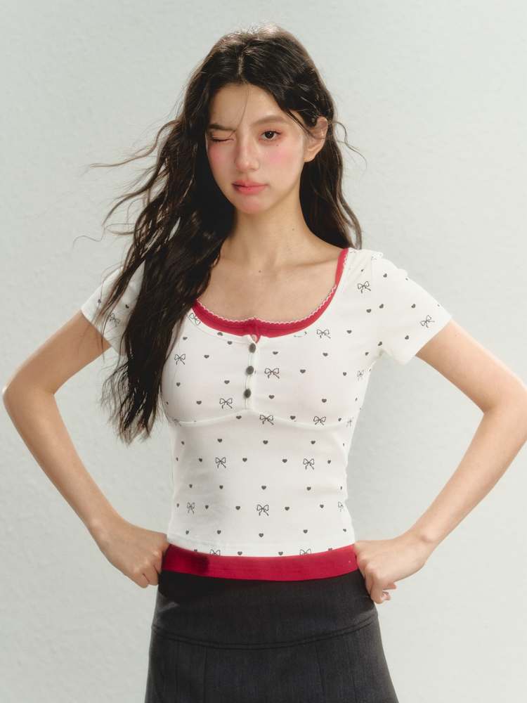 Ribbon Pattern Short Sleeve T-Shirt