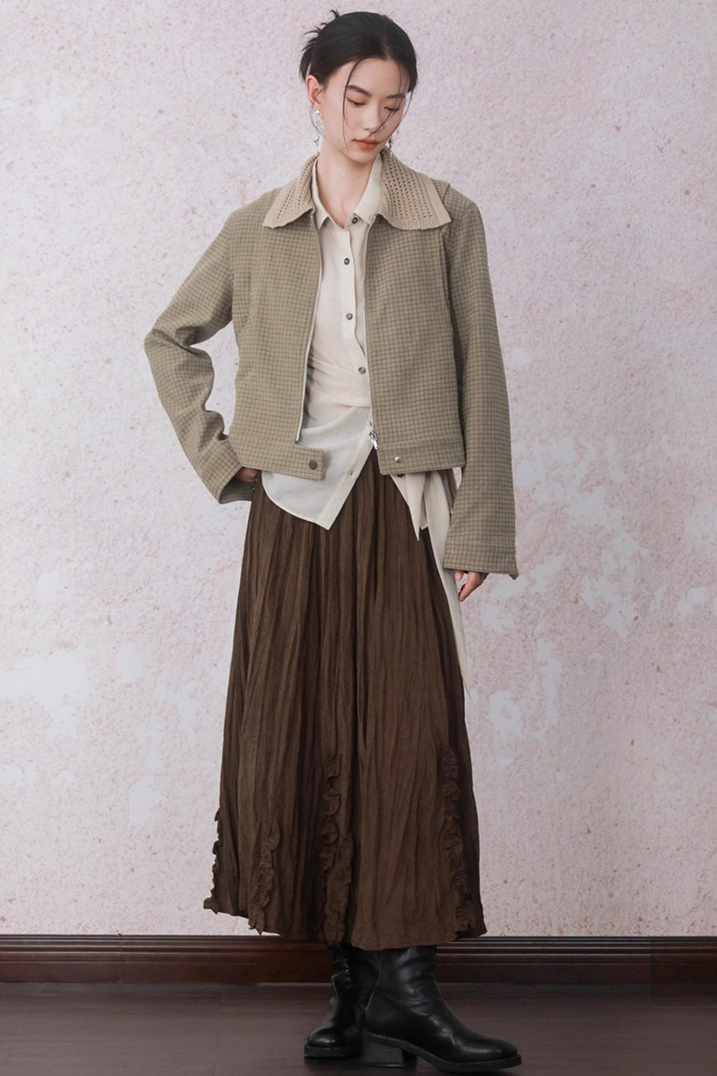 Apricot Color Strap Wrap Shirt