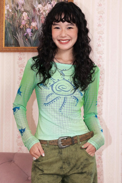 Mesh Slim Long-Sleeved Top