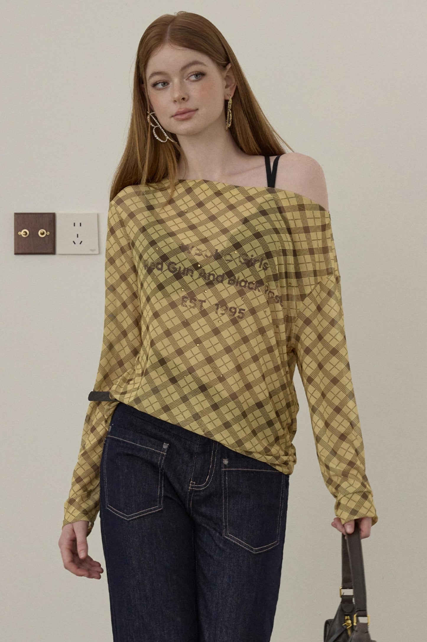 Wooha Retro Plaid Long Sleeve T-Shirt