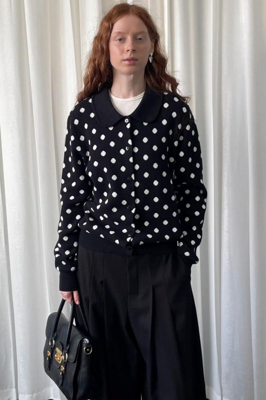 Polka Dot Doll Collar Knitted Cardigan