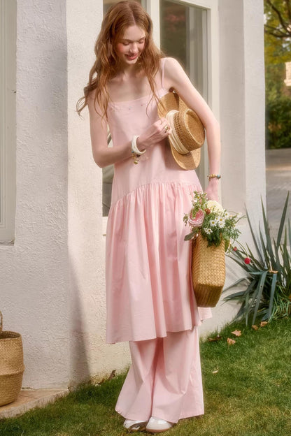 Baby Pink Cotton Dress Set-Up