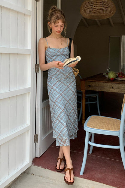 Vintage Checked Camisole Maxi Skirt Set-Up