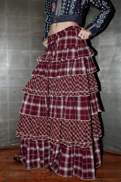 Western Retro Cotton Cake Maxi Skirt