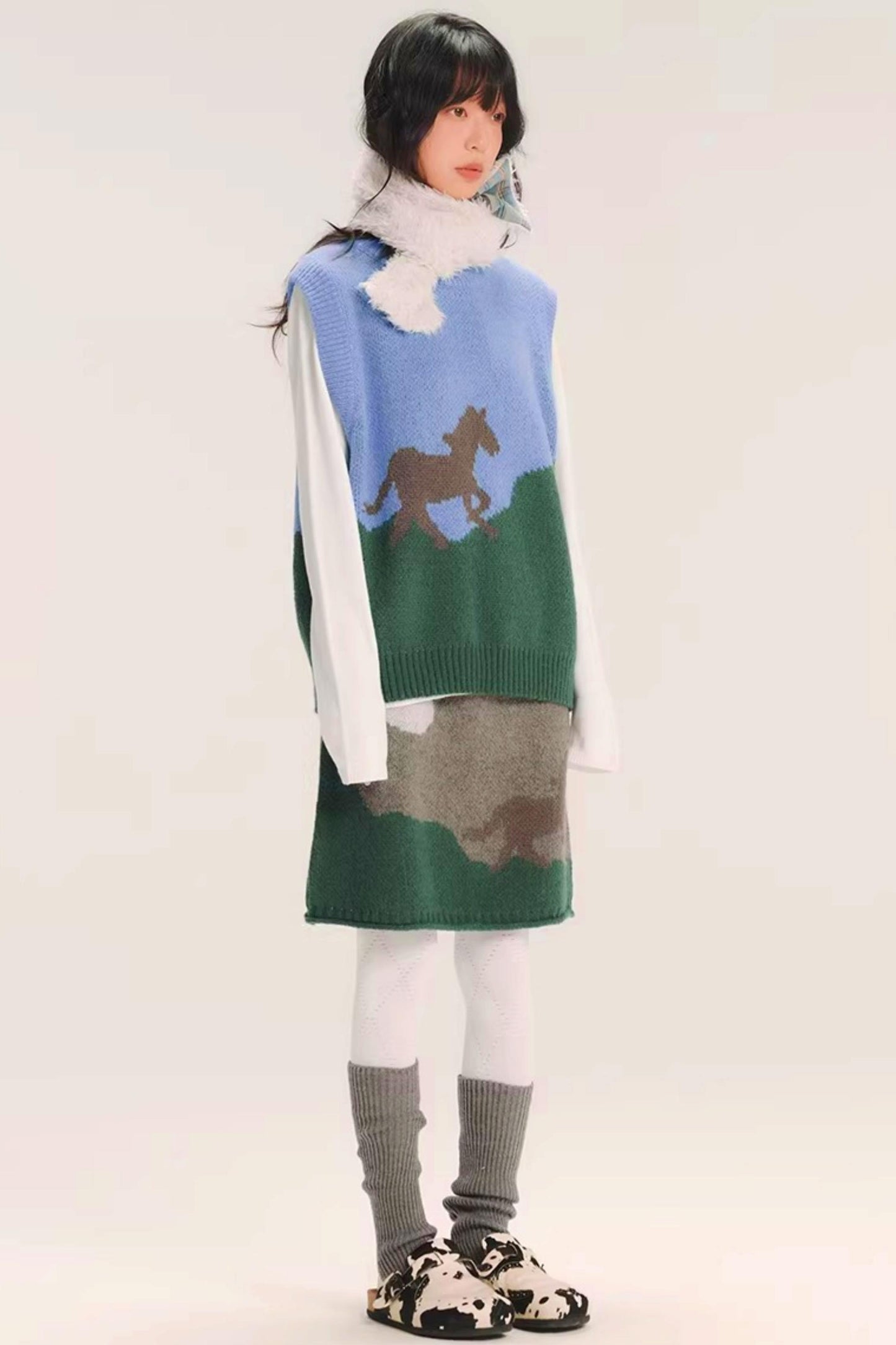 Color-Block Wool Knitted Skirt