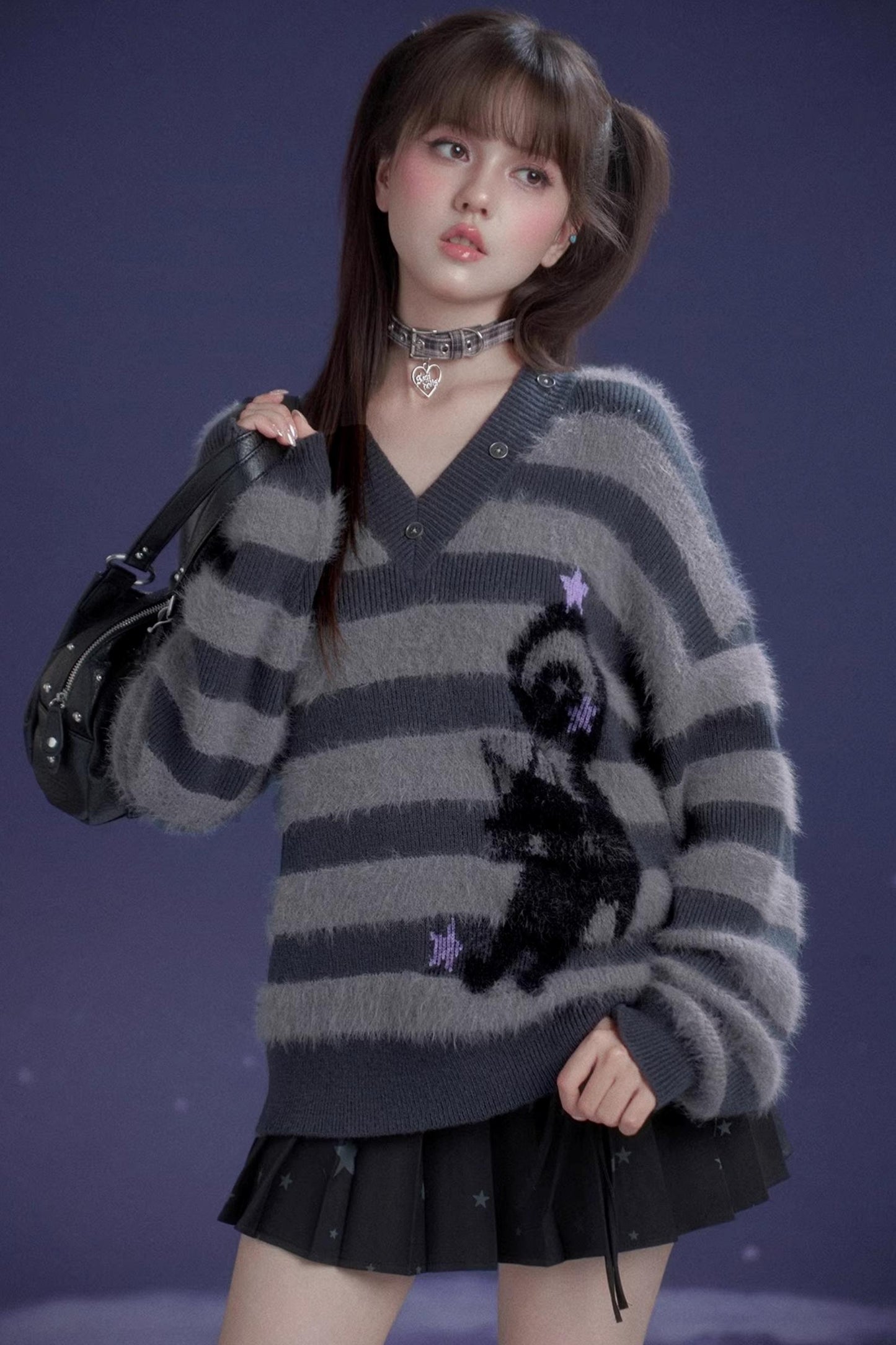 Striped Mink V-Neck Sweater