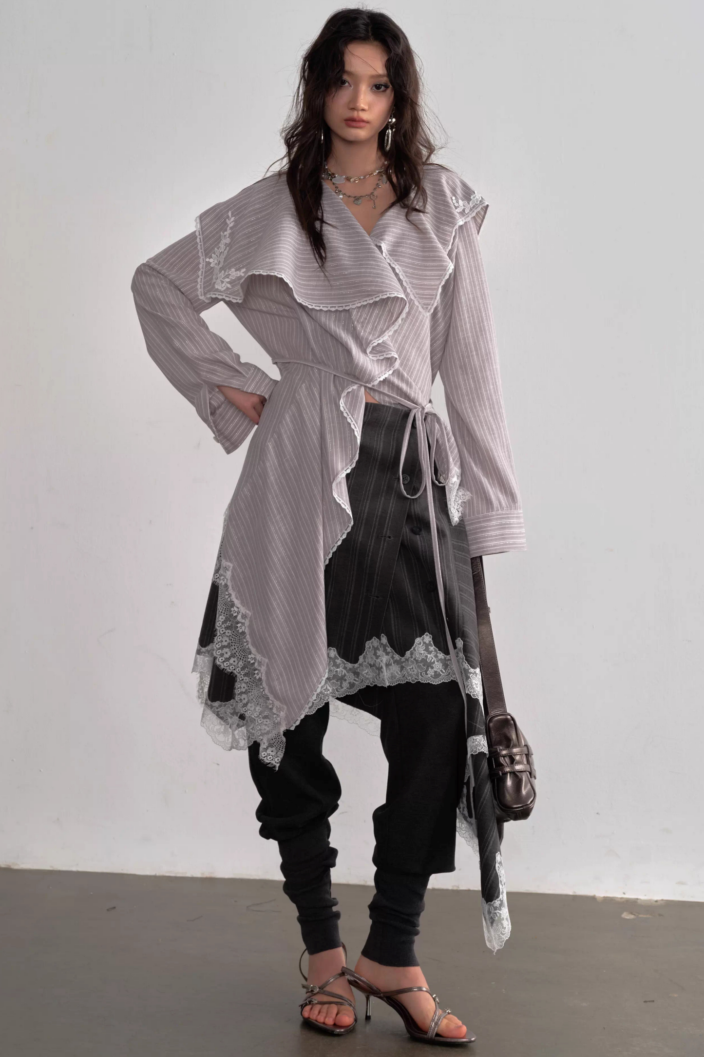 Lace Applique Asymmetrical Blouse