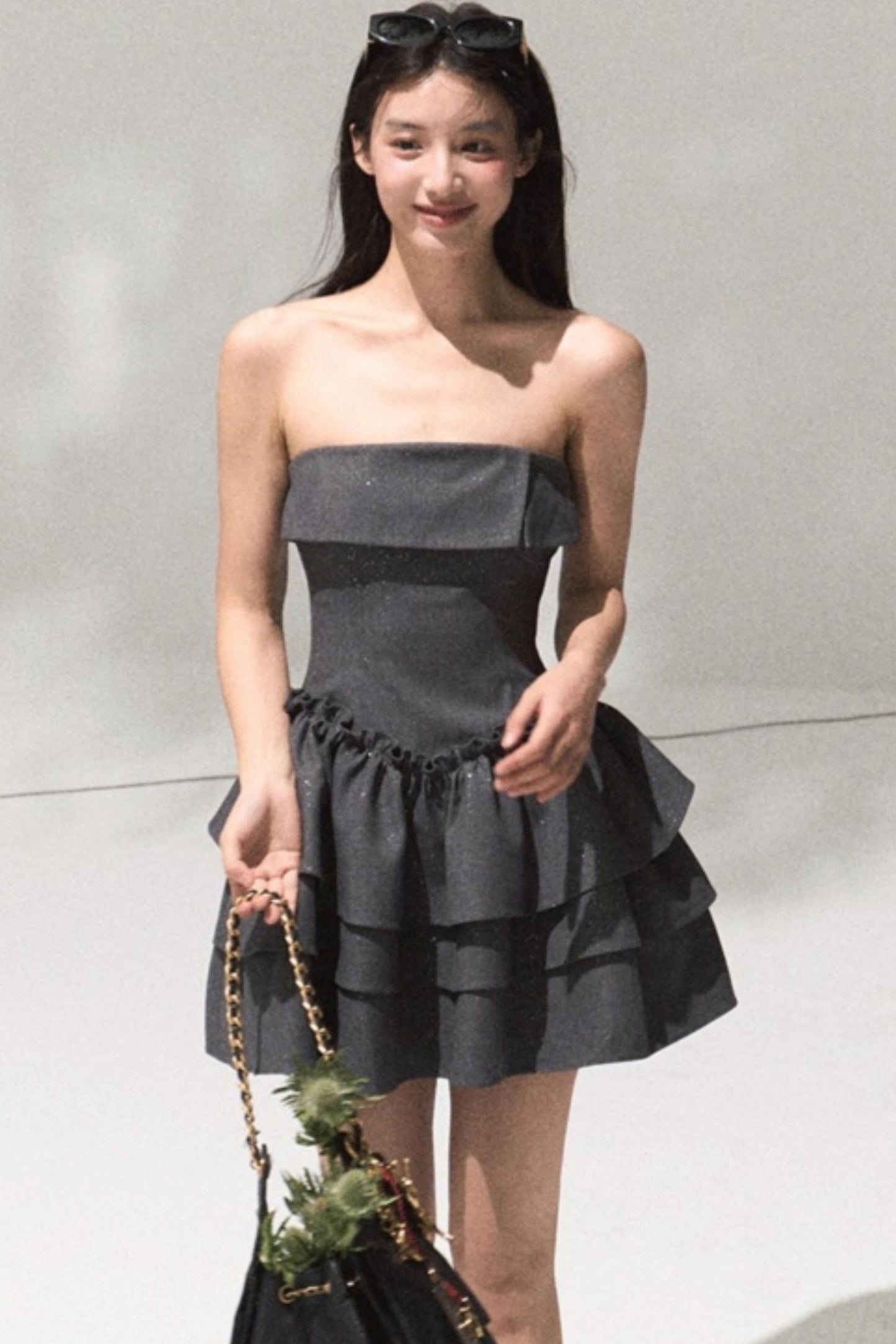 Lyocell Sequin A-Line Bandeau Waist Dress