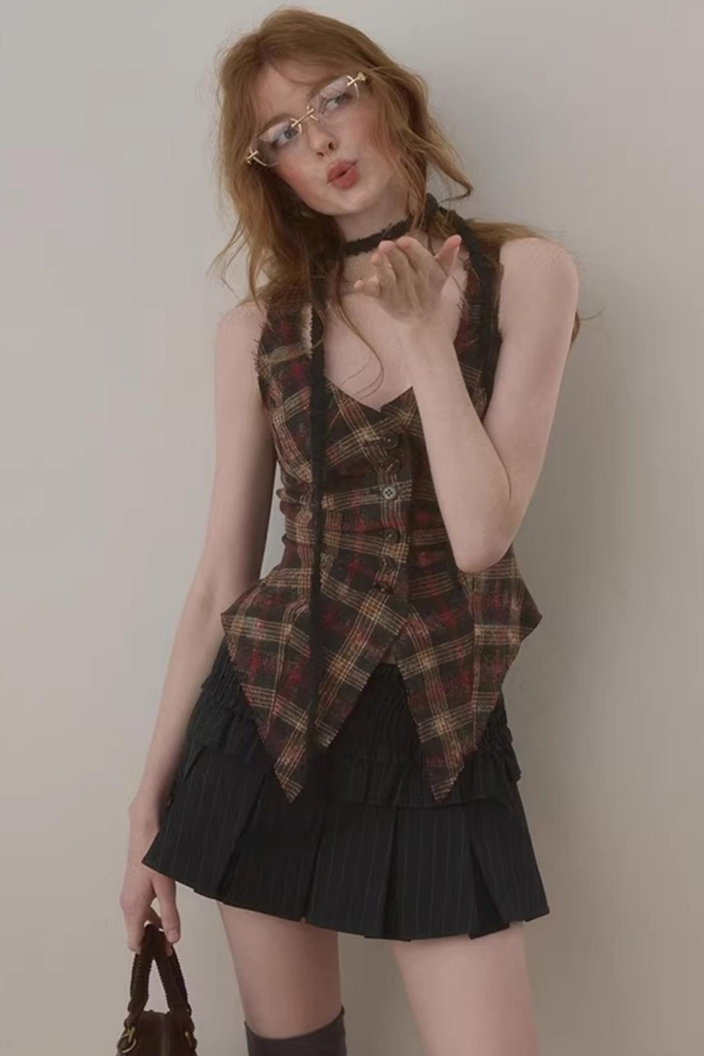 Frayed Edge Plaid Vest