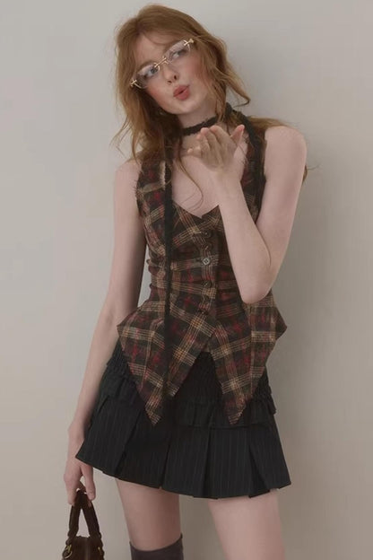 Frayed Edge Plaid Vest