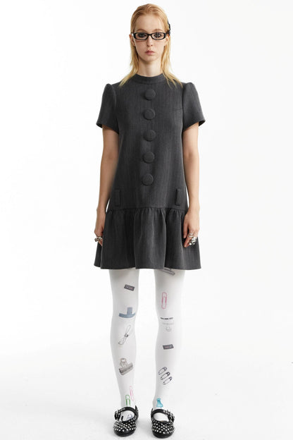 Dark Grey Large Button Dress