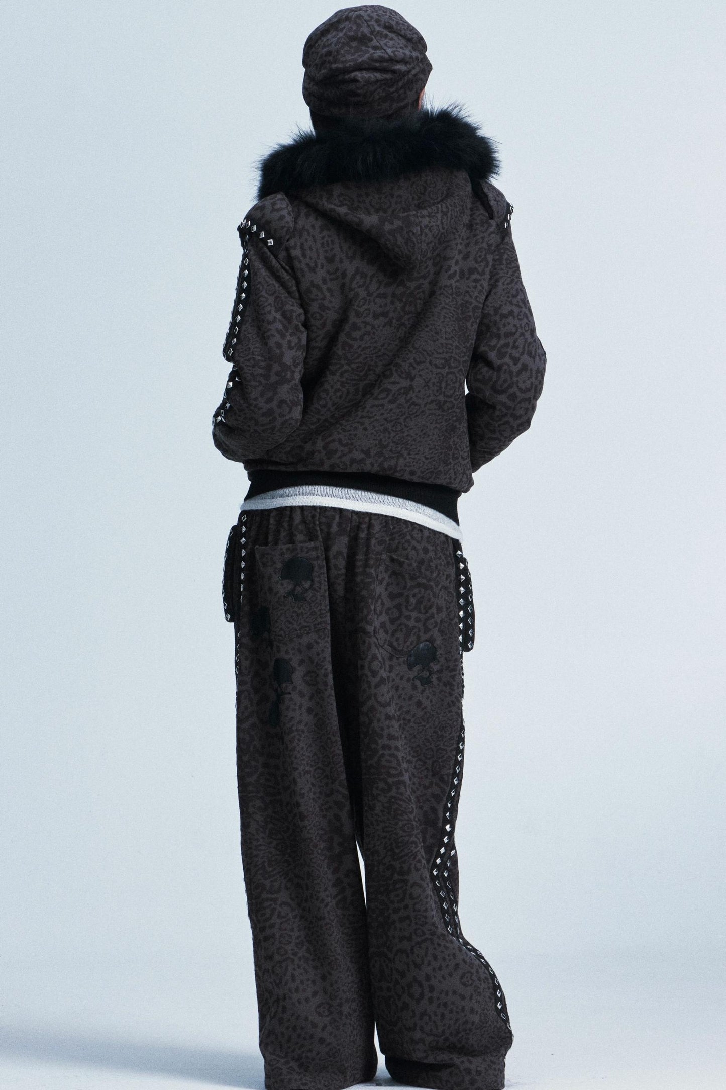 Leopard Print Plush Hooded Jacket Set-Up