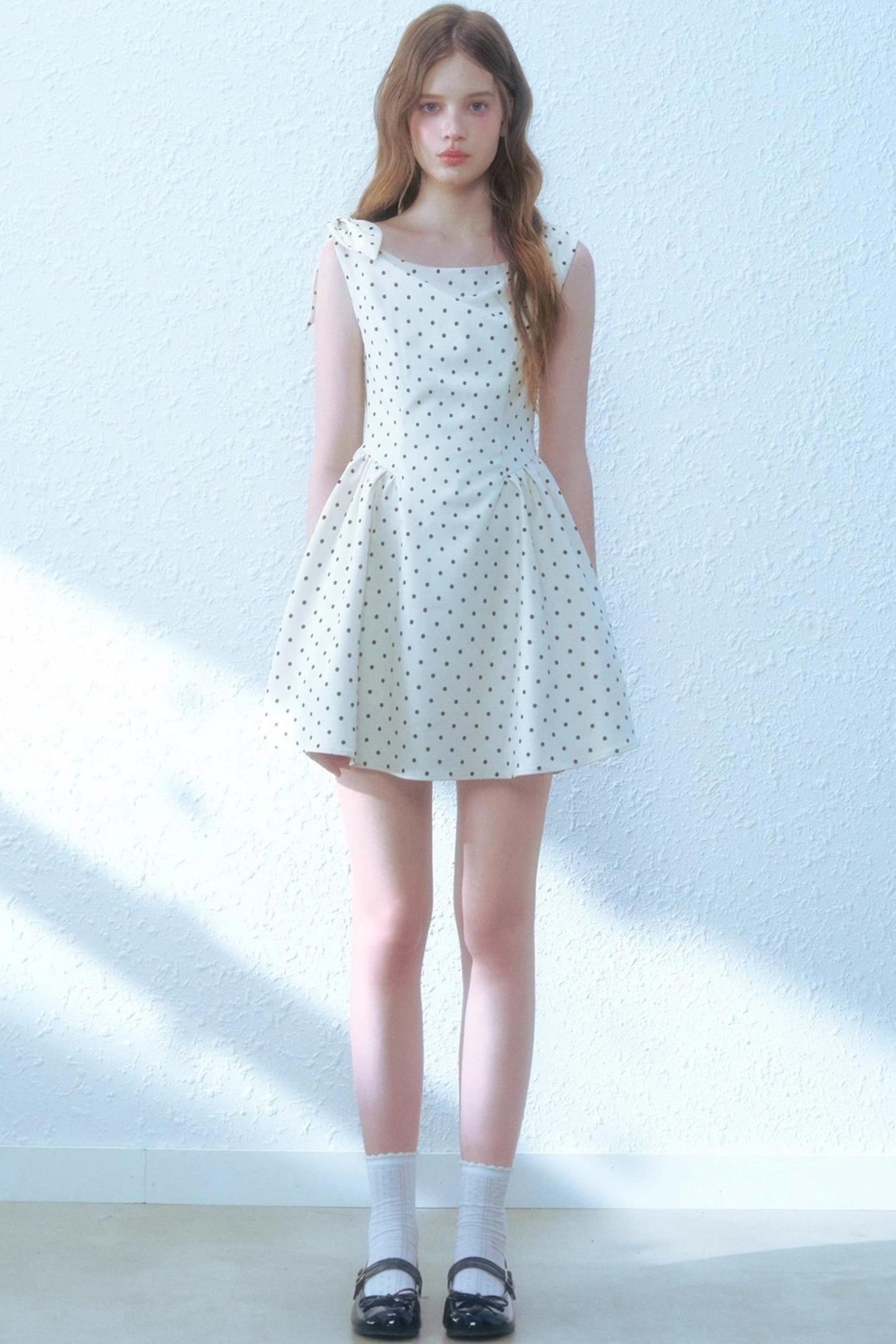 Beige Polka Dot Swing Dress