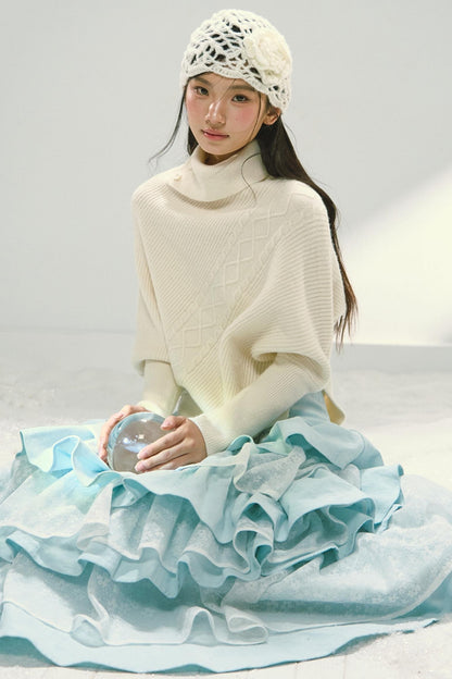 Asymmetrical Hem Bat Sleeve Cape Top