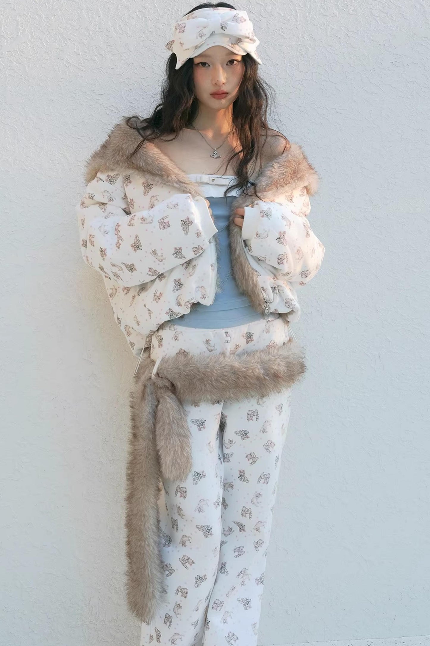 Cat Print Fleece Sweatpants