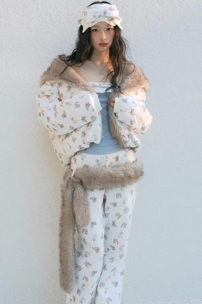 Cat Print Fleece Sweatpants