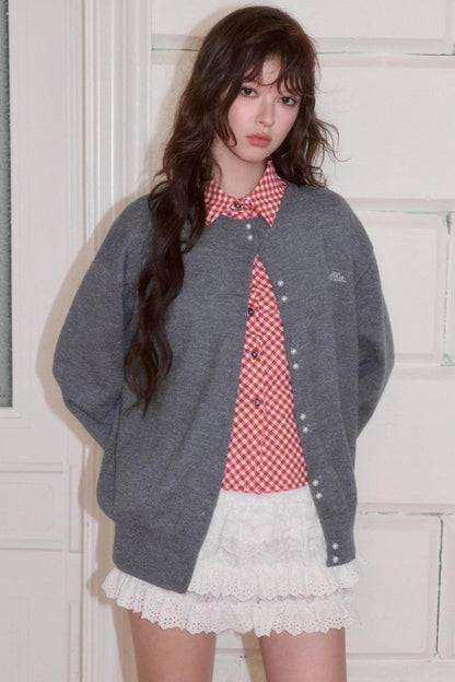 Versatile Pearl Buckle Knit Cardigan