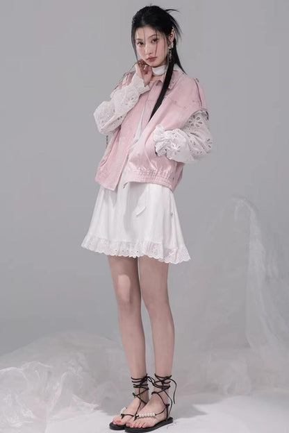 Fog Pink Denim Vest Jacket