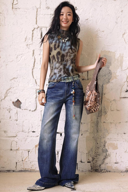 Leopard High Neck Sleeveless Top