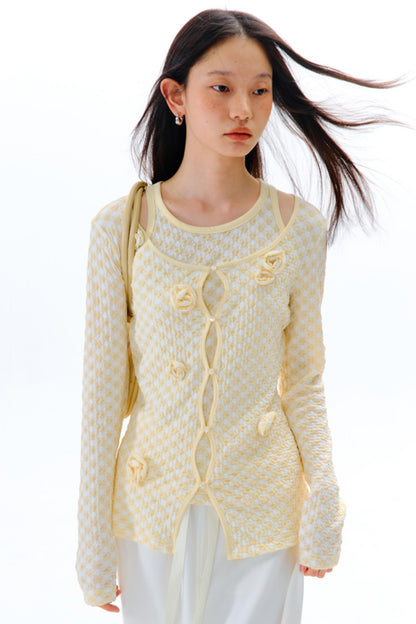 Three-Dimensional Flower Bubble Texture Knitted Vest Set