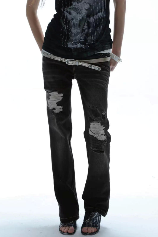 Low Waist Distressed Ripped Jeans