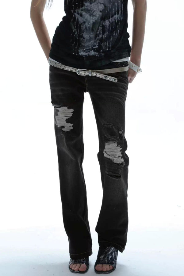 Low Waist Distressed Ripped Jeans