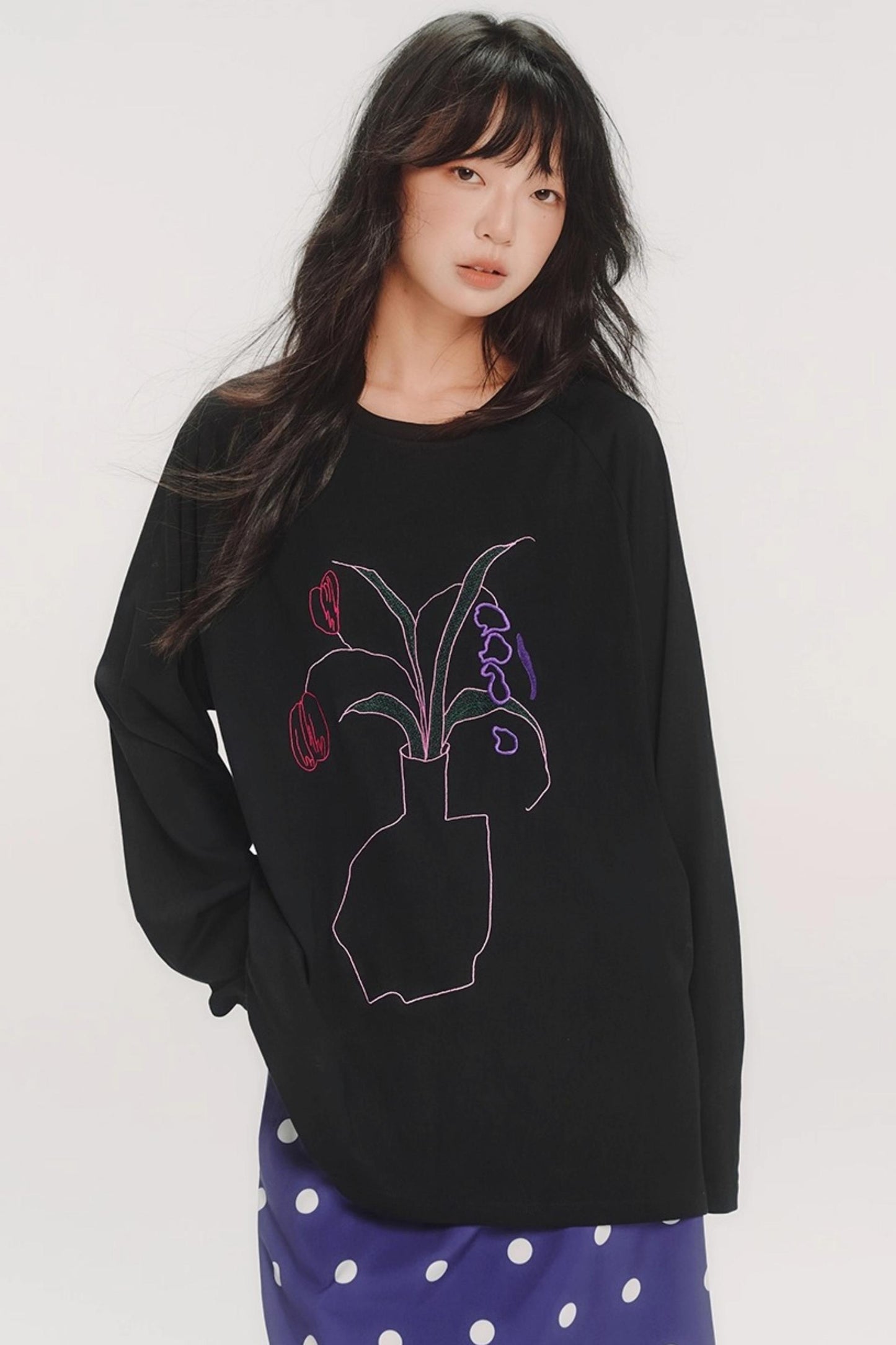 Casual Flower Art Raglan Sleeve T-Shirt