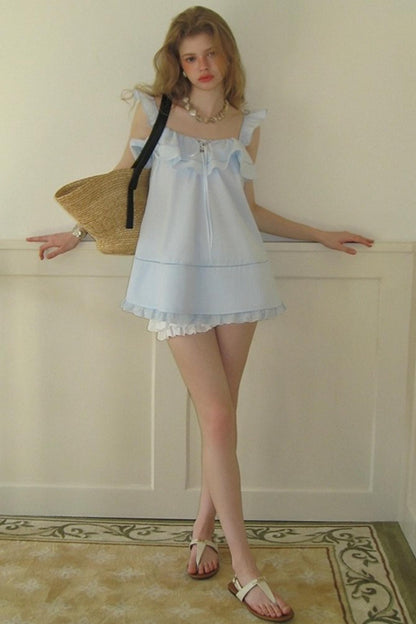 Blue Lace V-Neck Doll Top