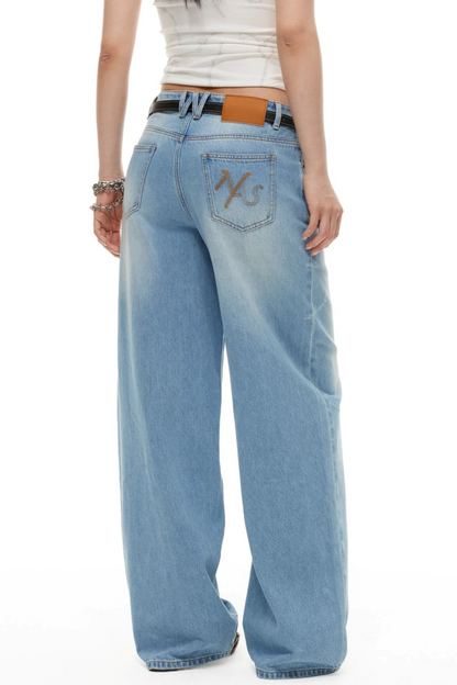 Wide-Leg Diamond Chain Jeans