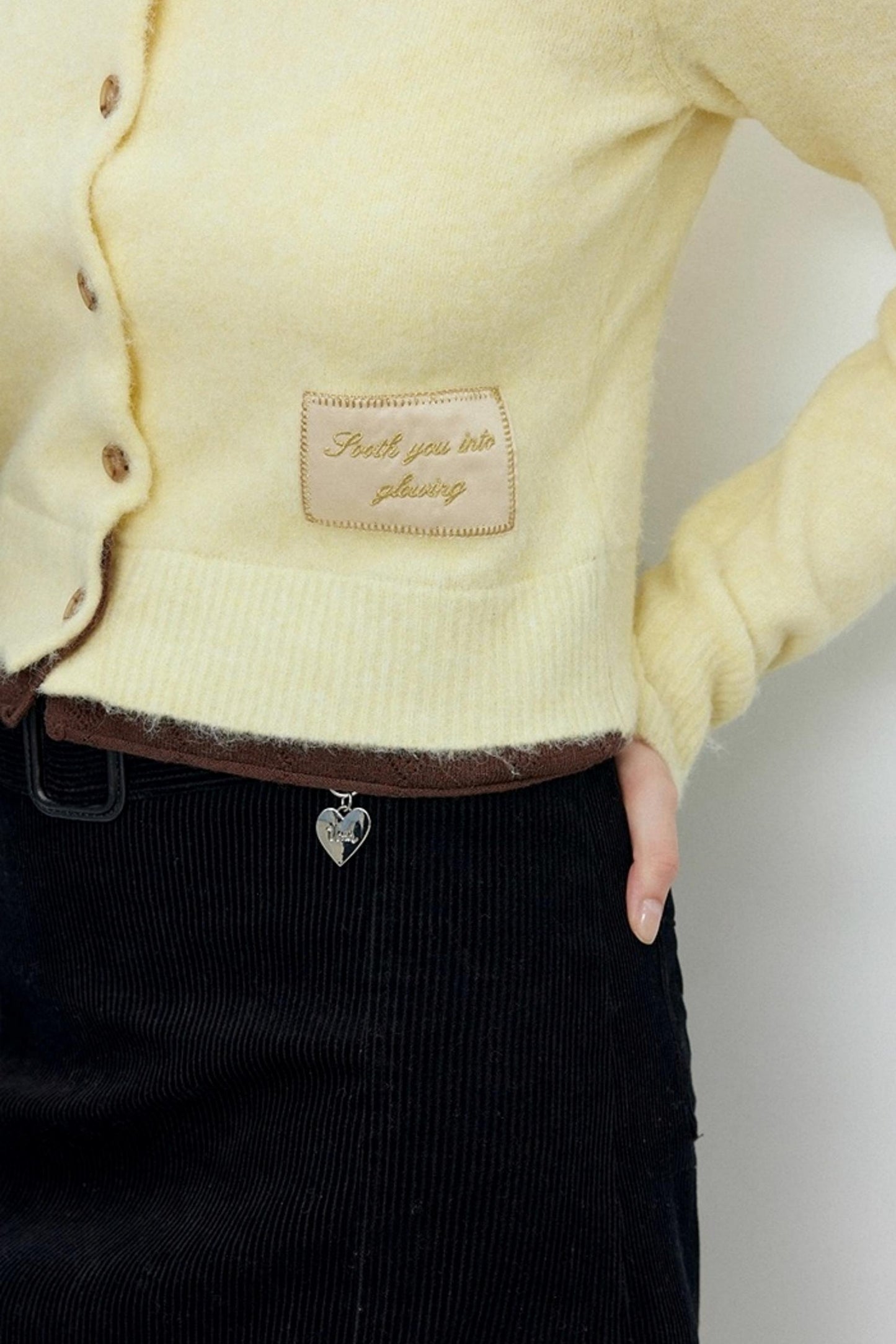 Monogram Patch Crew Neck Fleece Cardigan