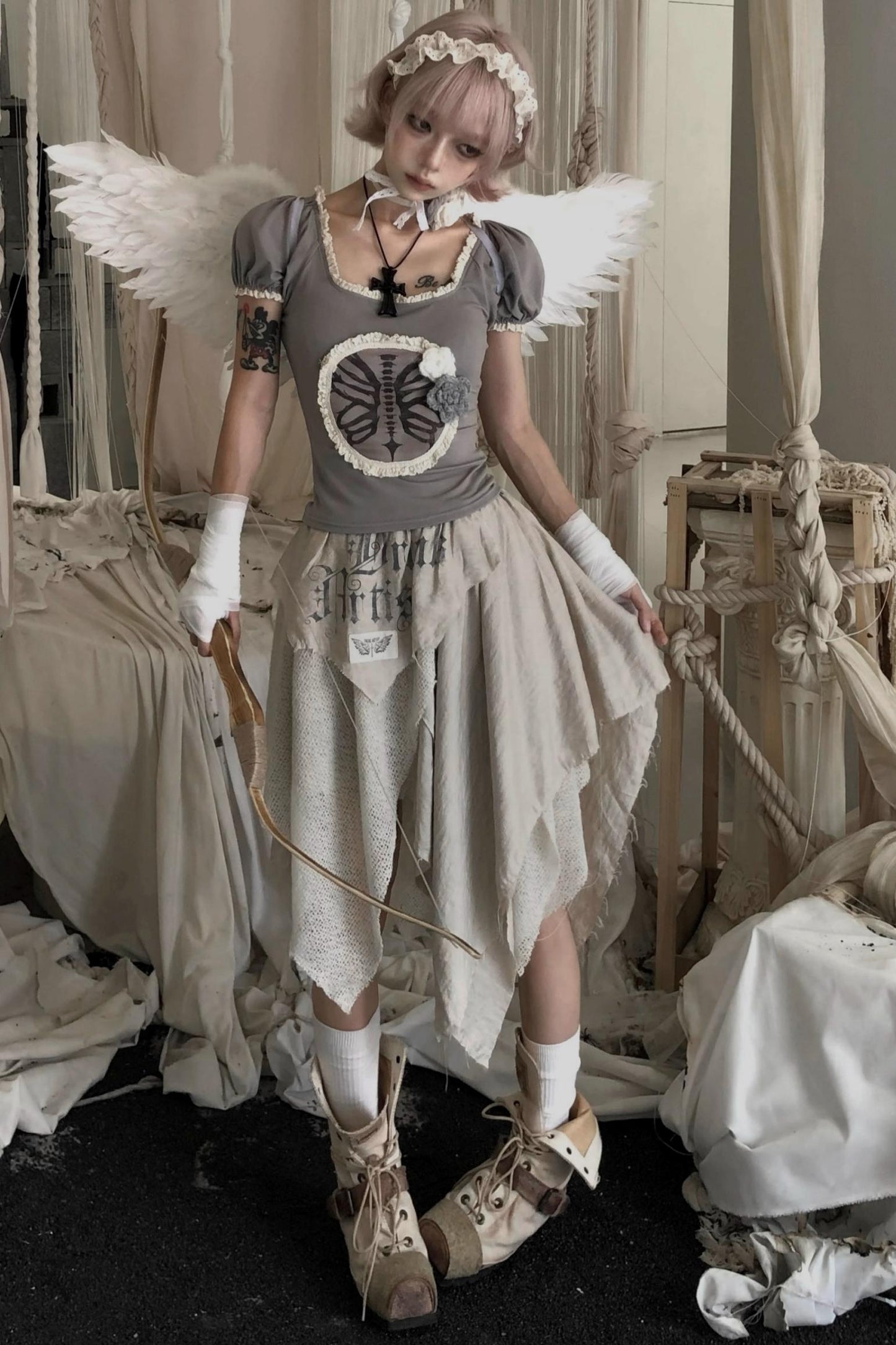 Irregular Splicing Print Skirt