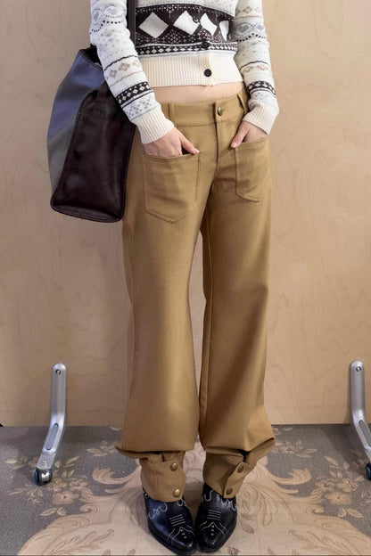 Khaki Tapered Flared Pants