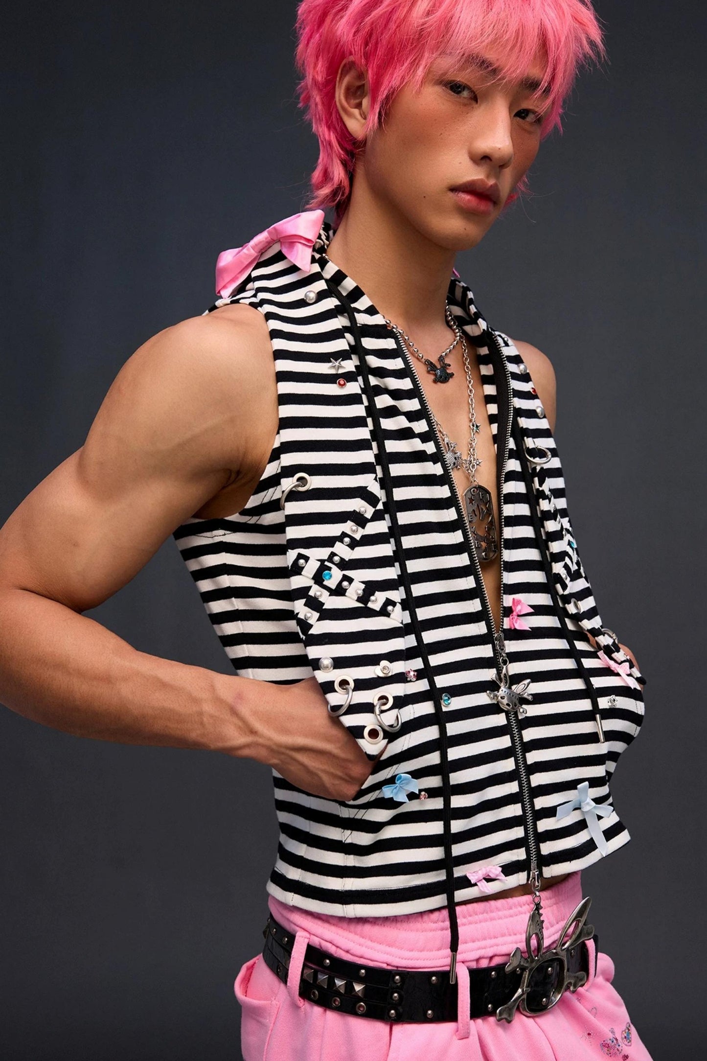 Rhinestone Bowknot Striped Vest
