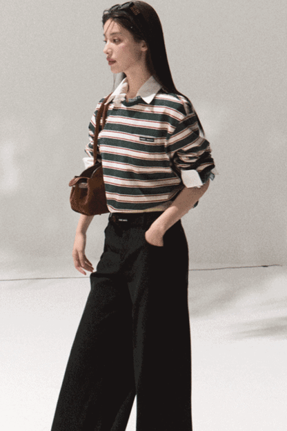 Contrasting Striped Long-Sleeve Shirt