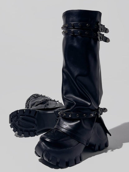 Y2K Punk Style Metal Rivets High Heel Long Boots