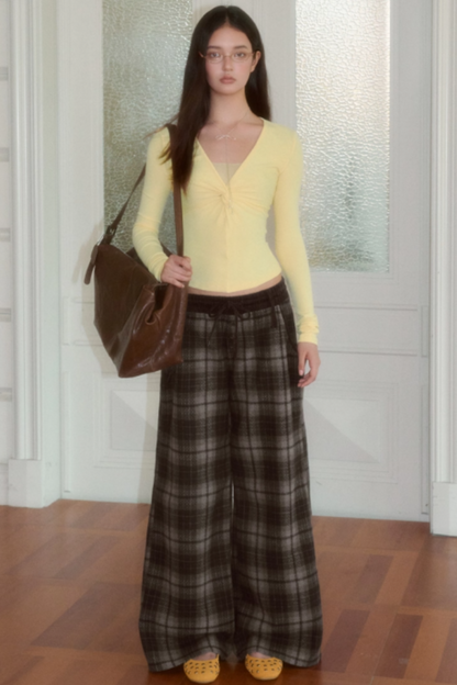 Retro Loose Straight Plaid Trousers