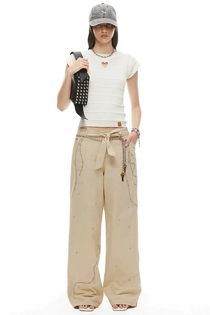 Wolkenweiche Twillhose mit Rautenmuster und weitem Bein