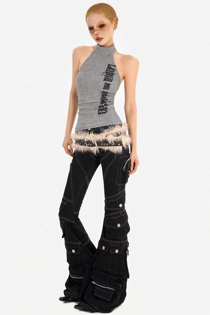 Knitted High-Neck Halter Top