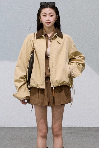 Vintage Contrast Cotton Linen Casual Short Jacket