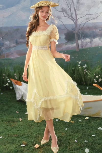 Lace Yellow Retro Dress