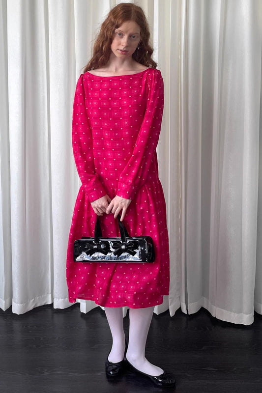 Smell Love Bow Rose Red Plaid Long Sleeve Dress