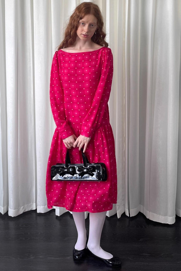 Smell Love Bow Rose Red Plaid Long Sleeve Dress