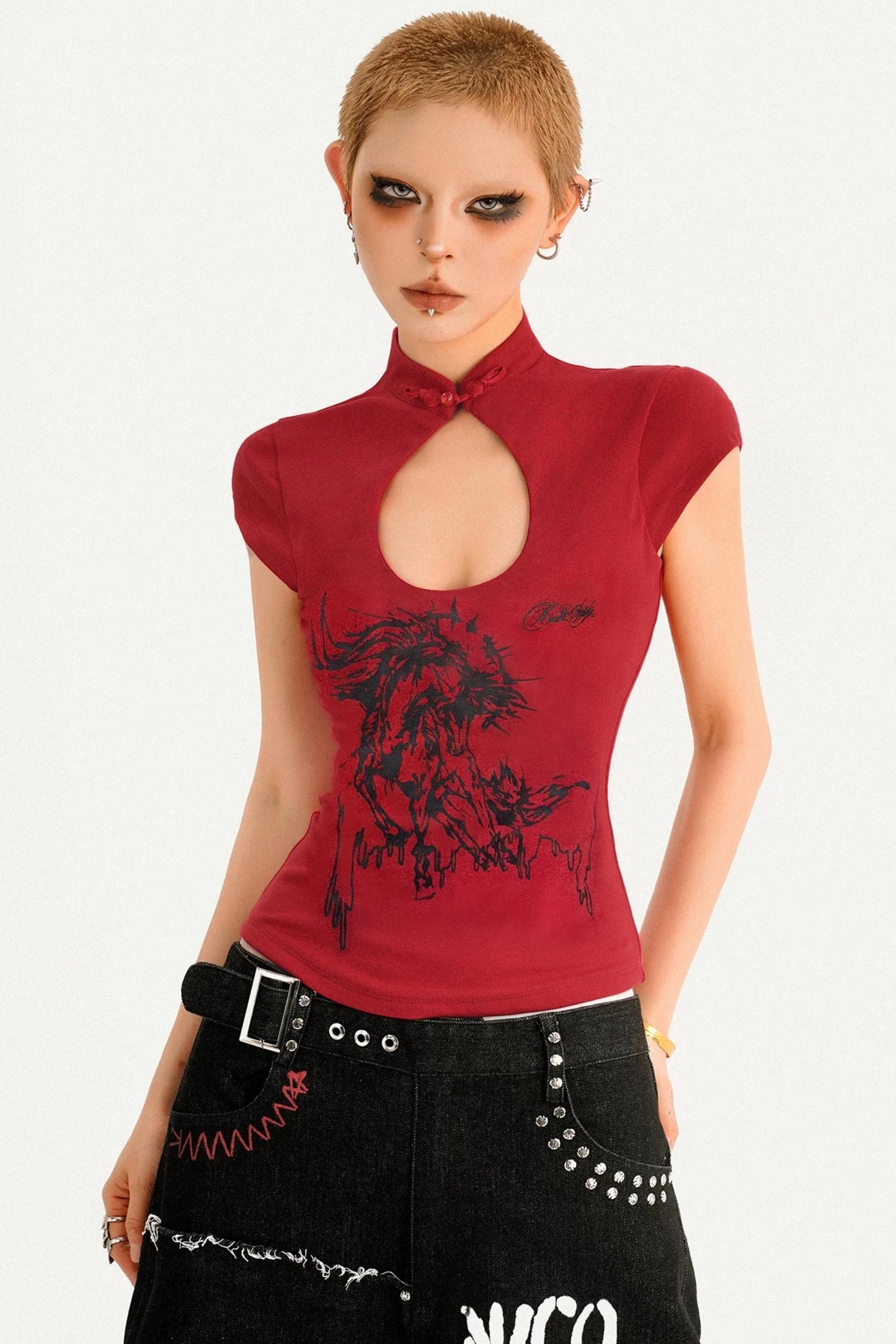 Rotes Millennium-Cheongsam-Oberteil