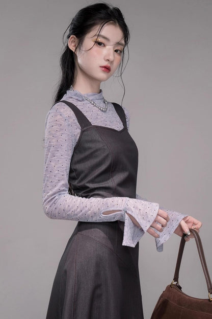 Twilight Gray Polka Dot Shirt Dress Set-Up