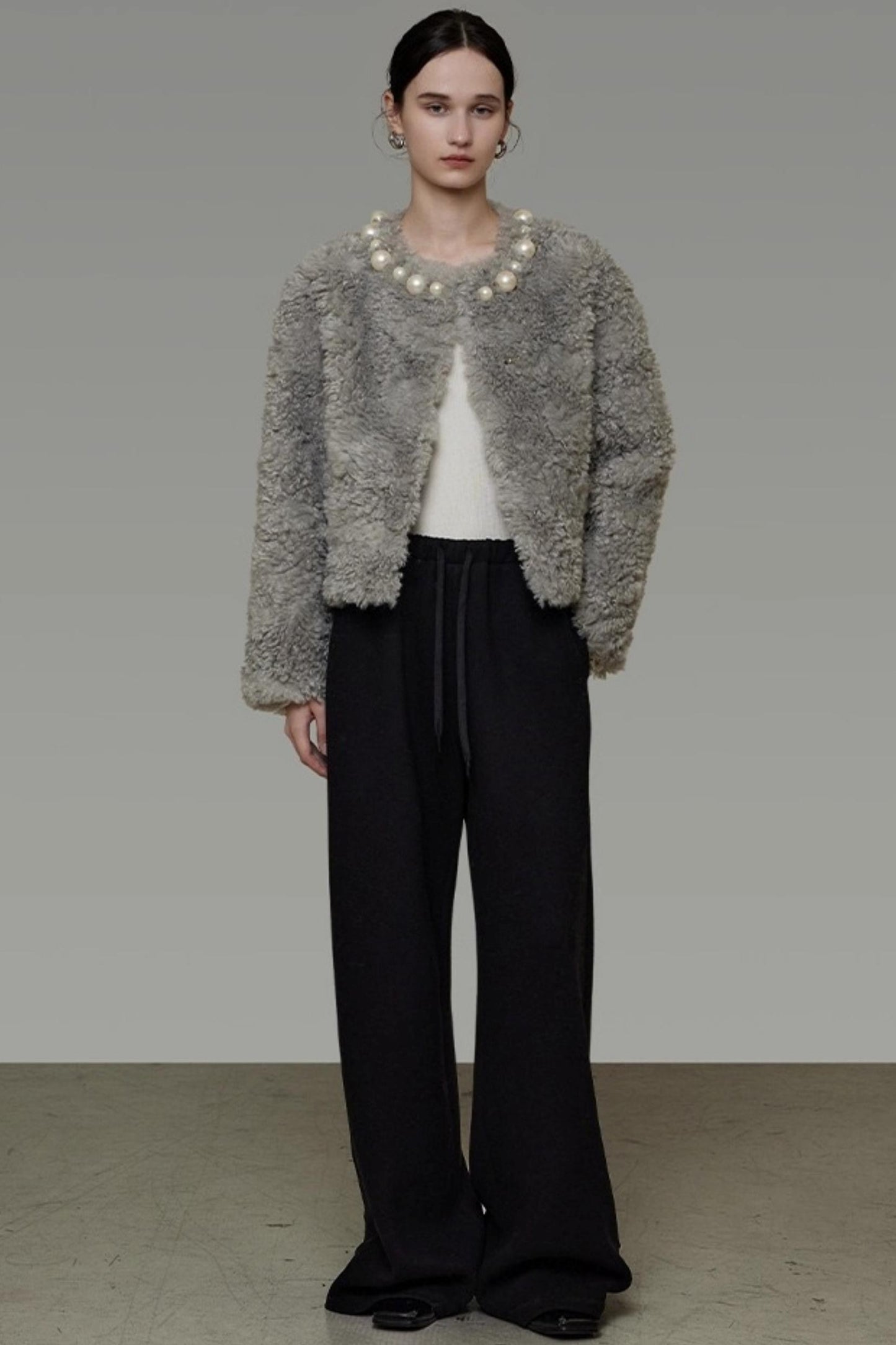 Pearl Collar Faux Fur Jacket